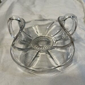Vintage Clear Pressed Glass Bonbon Dish Double Handled Scalloped Candy Bowl 7in